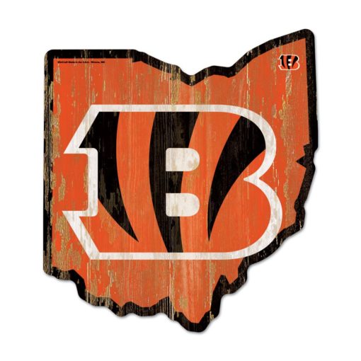 Cincinnati Bengals Orange State Shape Wood Sign