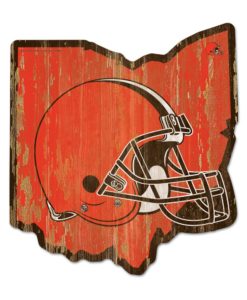 Cleveland Browns Orange State Shape Wood Sign
