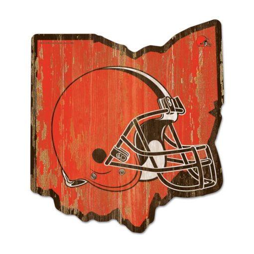 Cleveland Browns Orange State Shape Wood Sign