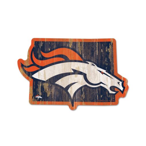 Denver Broncos Navy State Shape Wood Sign