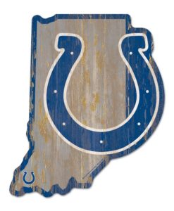 Indianapolis Colts Gray Blue State Shape Wood Sign
