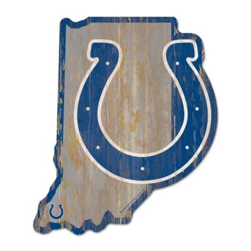Indianapolis Colts Gray Blue State Shape Wood Sign