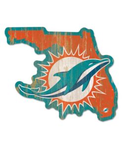 Miami Dolphins Aqua State Shape Wood Sign