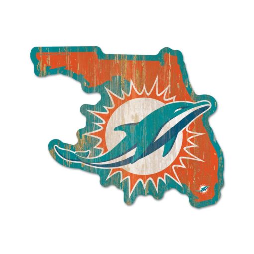 Miami Dolphins Aqua State Shape Wood Sign