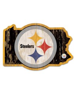 Pittsburgh Steelers Black State Shape Wood Sign