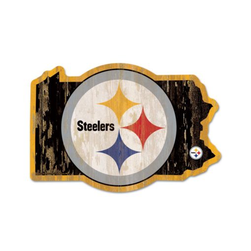 Pittsburgh Steelers Black State Shape Wood Sign