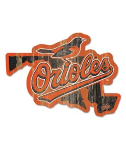Baltimore Orioles Black Orange State Shape Wood Sign