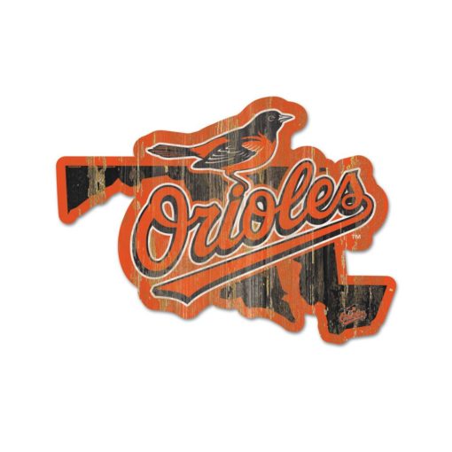 Baltimore Orioles Black Orange State Shape Wood Sign