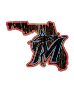 Miami Marlins Black State Shape Wood Sign
