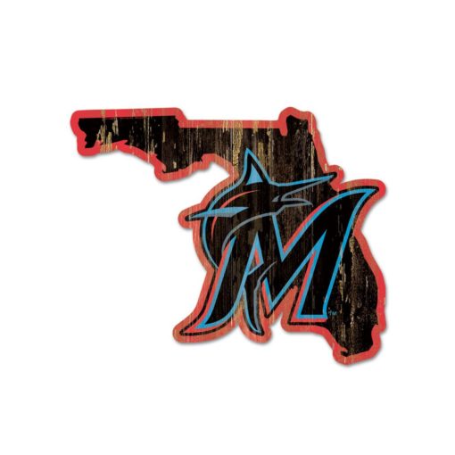 Miami Marlins Black State Shape Wood Sign