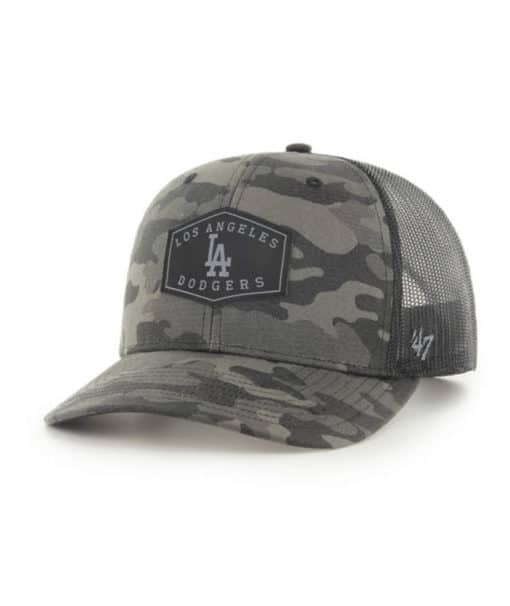 Los Angeles Dodgers 47 Brand Charcoal Camo Trucker Black Mesh Snapback Hat