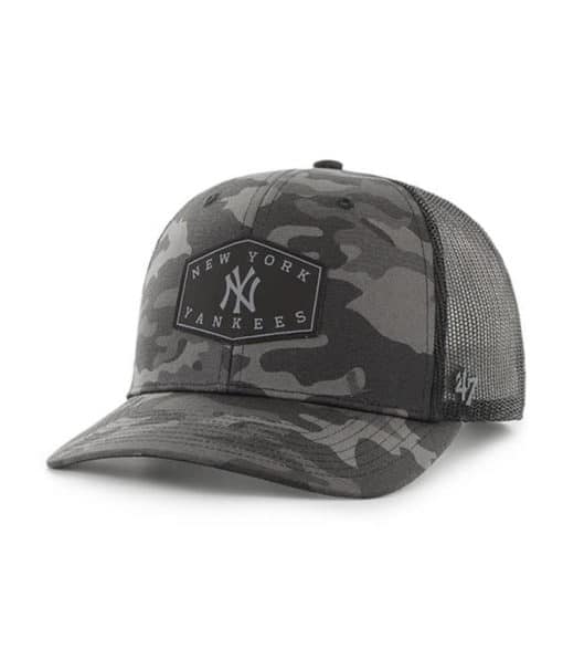 New York Yankees 47 Brand Charcoal Camo Trucker Black Mesh Snapback Hat