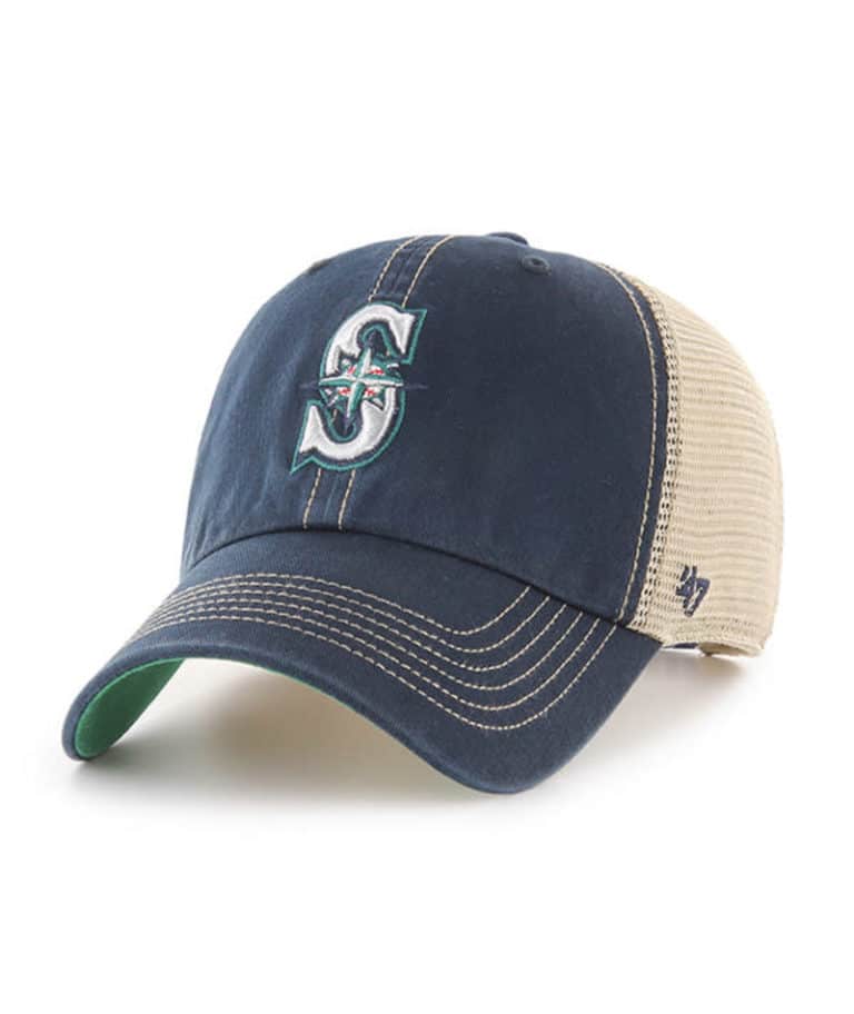 Seattle Mariners 47 Brand Navy Trawler Khaki Mesh Clean Up Snapback Hat