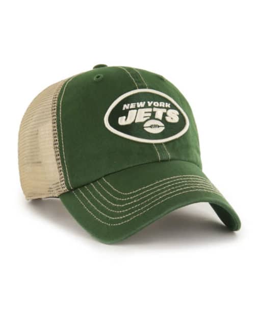 New York Jets 47 Brand Trawler Green Clean Up Khaki Mesh Snapback Hat - Image 3