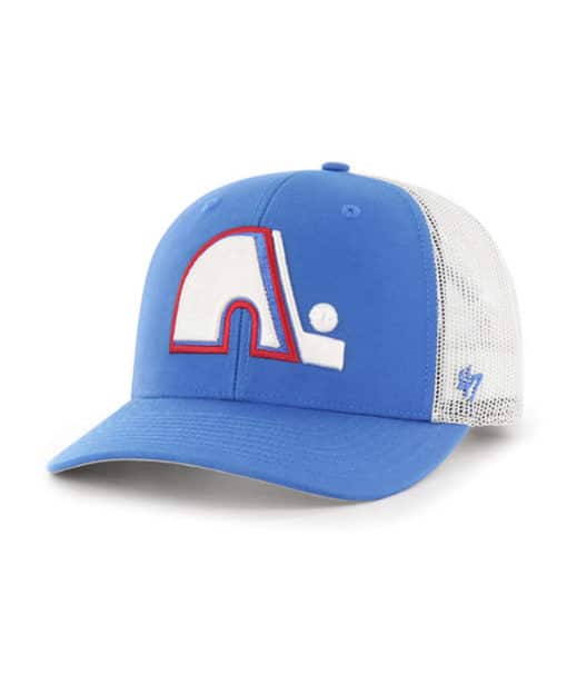 Quebec Nordiques 47 Brand Vintage Blue Raz White Mesh Snapback Hat