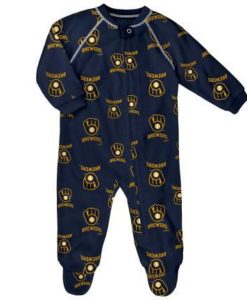 Milwaukee Brewers Baby Navy Raglan Zip Up Sleeper Coverall