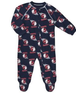 Cleveland Guardians Baby Navy Raglan Zip Up Sleeper Coverall