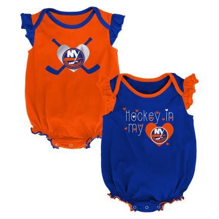 New York Islanders Baby Girl Blue Orange 2 Pack Onesie Creeper Set