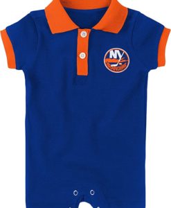 New York Islanders Baby Blue Orange Prepster Polo Romper