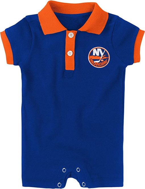 New York Islanders Baby Blue Orange Prepster Polo Romper