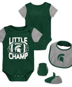 Michigan State Spartans Baby Little Champ Green Gray 3 Piece Creeper Set