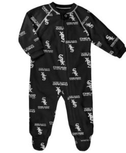 Chicago White Sox Baby Black Raglan Zip Up Sleeper Coverall