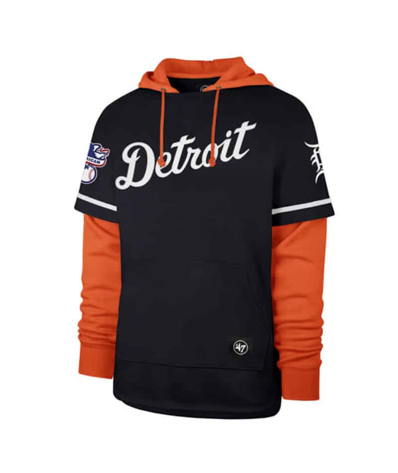 Detroit Tigers Men's 47 Brand Navy Orange Shortstop Pullover Hoodie XL