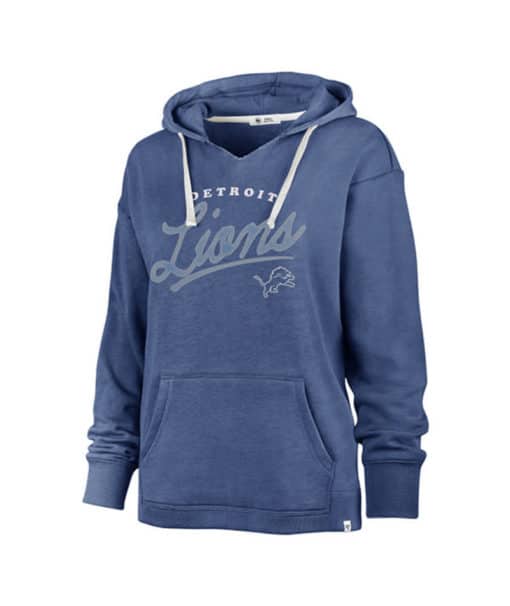 Detroit Lions Women's 47 Brand Cadet Blue Script Kennedy Pullover Hoodie