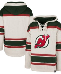 New Jersey Devils Men's 47 Brand Vintage Oatmeal Pullover Jersey Hoodie