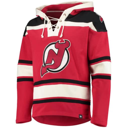 New Jersey Devils Men's 47 Brand Red Pullover Jersey Hoodie - Image 3