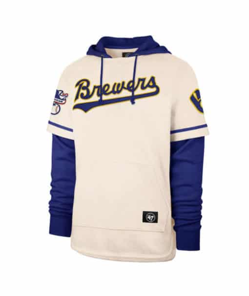 Milwaukee Brewers Men's 47 Brand Cooperstown Cream Shortstop Pullover Hoodie