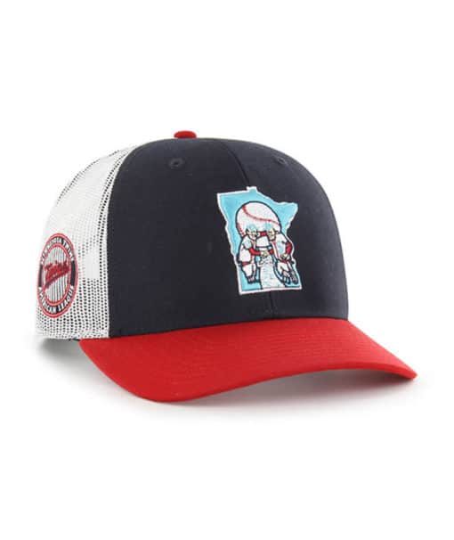 Minnesota Twins 47 Brand Cooperstown Side Note Trucker Navy White Mesh Snapback Hat