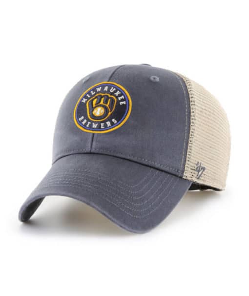 Milwaukee Brewers 47 Brand Vintage Navy Flagship MVP Mesh Snapback Hat