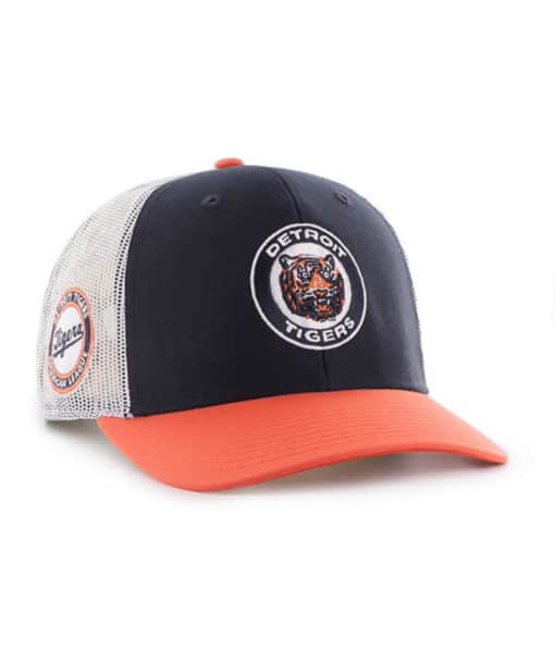 Detroit Tigers 47 Brand Cooperstown Side Note Trucker Navy White Mesh Snapback Hat