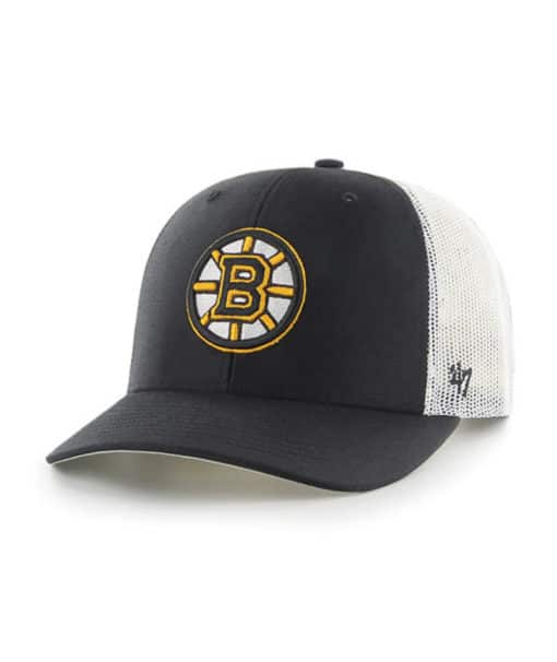 Boston Bruins 47 Brand Trucker Black White Mesh Snapback Hat