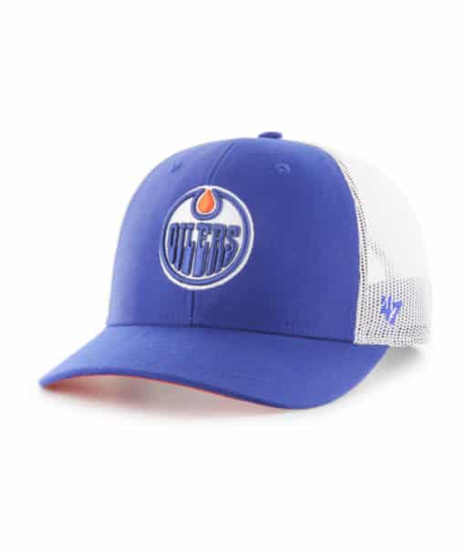 Edmonton Oilers 47 Brand Blue Trucker White Mesh Snapback Hat