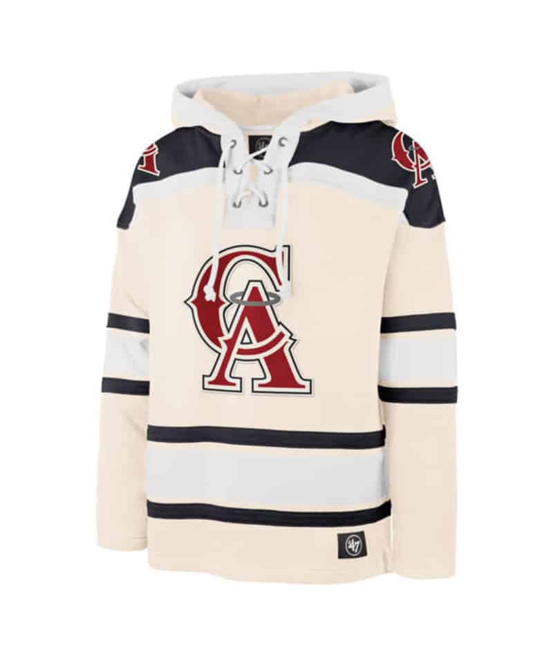 Los Angeles Angels Men's 47 Brand Cooperstown Cream Pullover Jersey Hoodie - Small