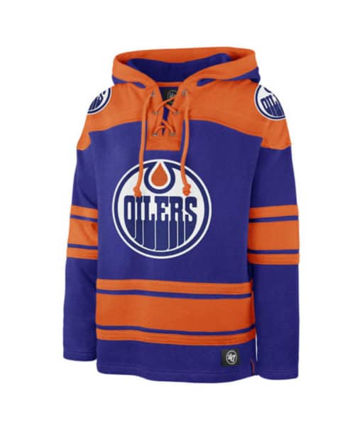 Edmonton Oilers Men's 47 Brand Blue Orange Pullover Jersey Hoodie