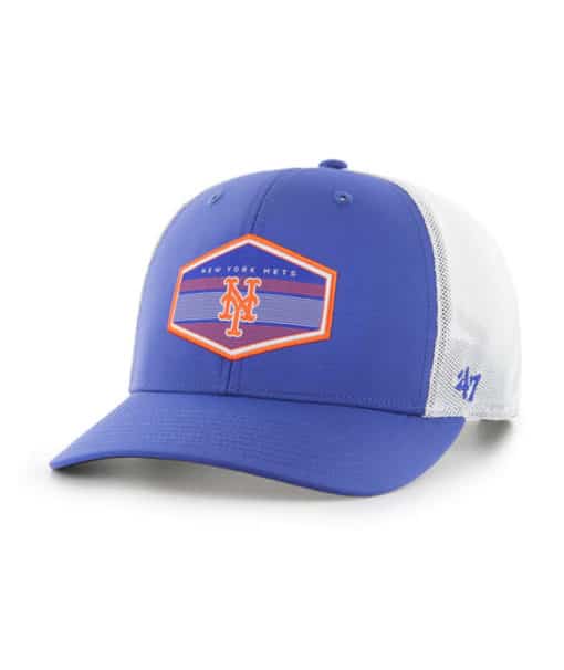 New York Mets 47 Brand Blue Burgess Trucker White Mesh Snapback Hat