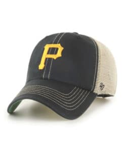 Pittsburgh Pirates 47 Brand Black Trawler Khaki Mesh Clean Up Snapback Hat
