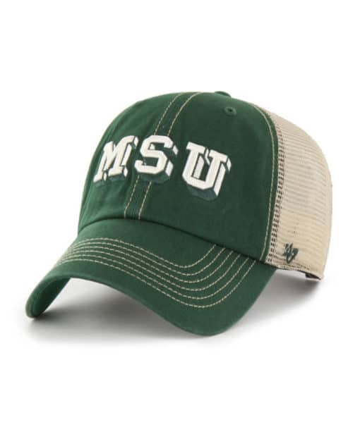 Michigan State Spartans 47 Brand Script Trawler Dark Green Clean Up Khaki Mesh Snapback Hat