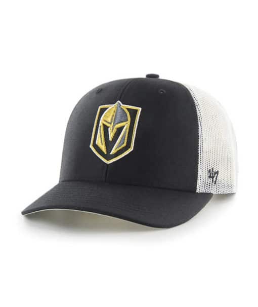 Vegas Golden Knights 47 Brand Black Trucker White Mesh Snapback Hat