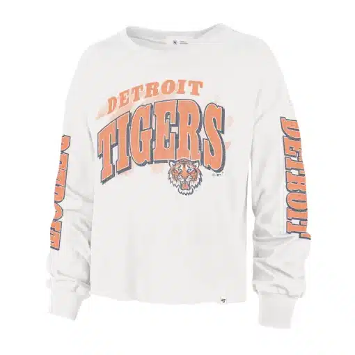 Detroit Tigers 47 Brand Women's Sandstone Brush Back Long Sleeve T-Shirt Tee