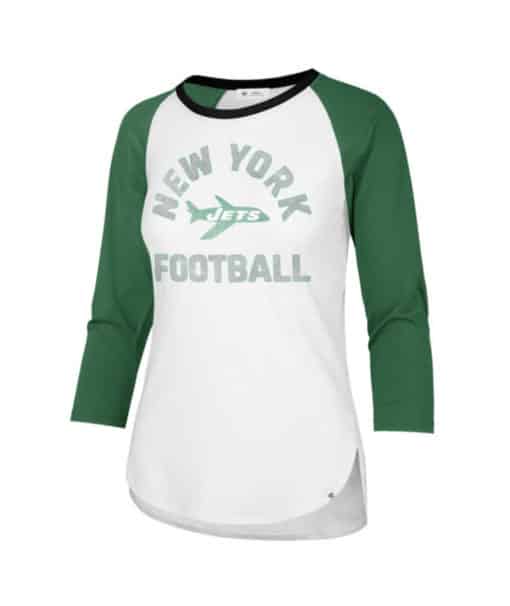 New York Jets Women's 47 Brand Legacy White Wash Frankie Raglan LS Tee