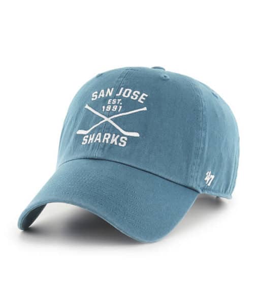 San Jose Sharks 47 Brand Teal Cross Sticks Adjustable Hat