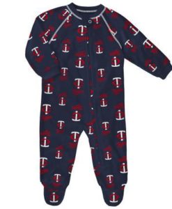 Minnesota Twins Baby Navy Raglan Zip Up Sleeper Coverall