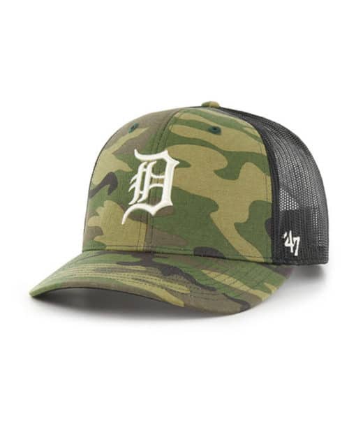 Detroit Tigers 47 Brand Camo Trucker Black Mesh Snapback Hat