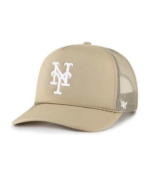 New York Mets 47 Brand Foam Front Khaki Trucker Mesh Snapback Hat