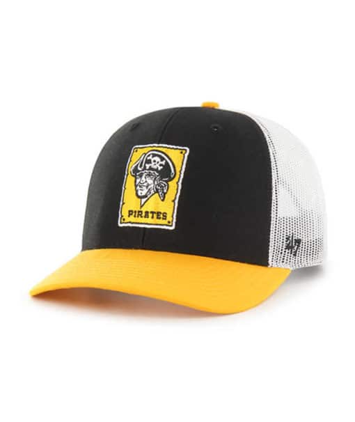 Pittsburgh Pirates 47 Brand Cooperstown Black Side Note Trucker White Mesh Snapback Hat - Image 3