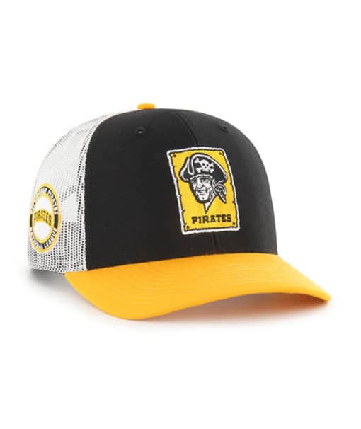 Pittsburgh Pirates 47 Brand Cooperstown Black Side Note Trucker White Mesh Snapback Hat